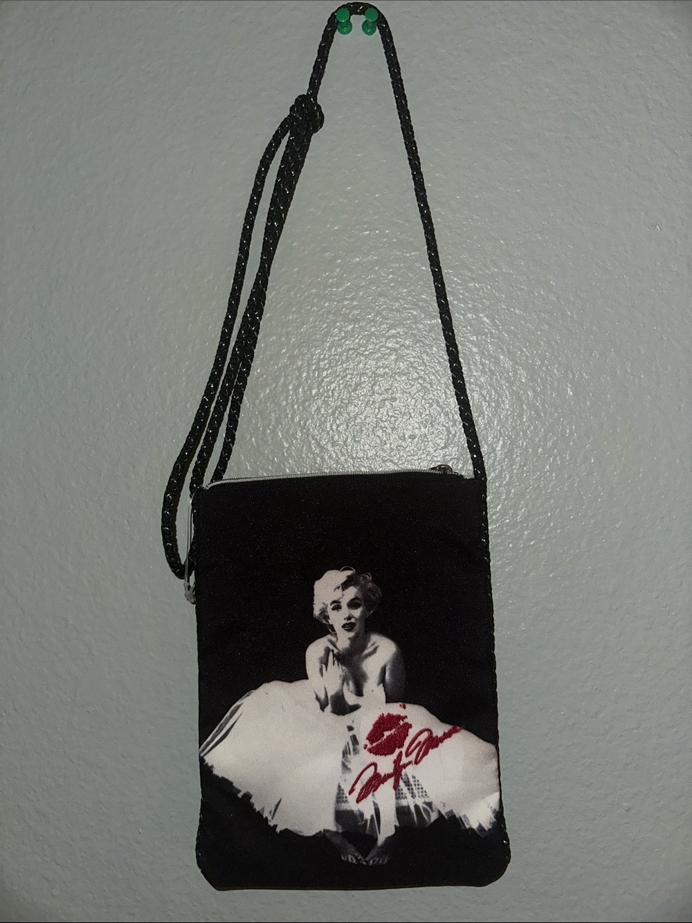 Marilyn Monroe Black Crossbody Bag with White and Red Graphic